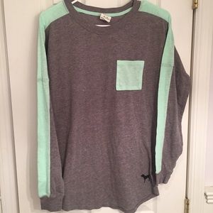 VS PINK Gray and Mint Green Pocket Tee